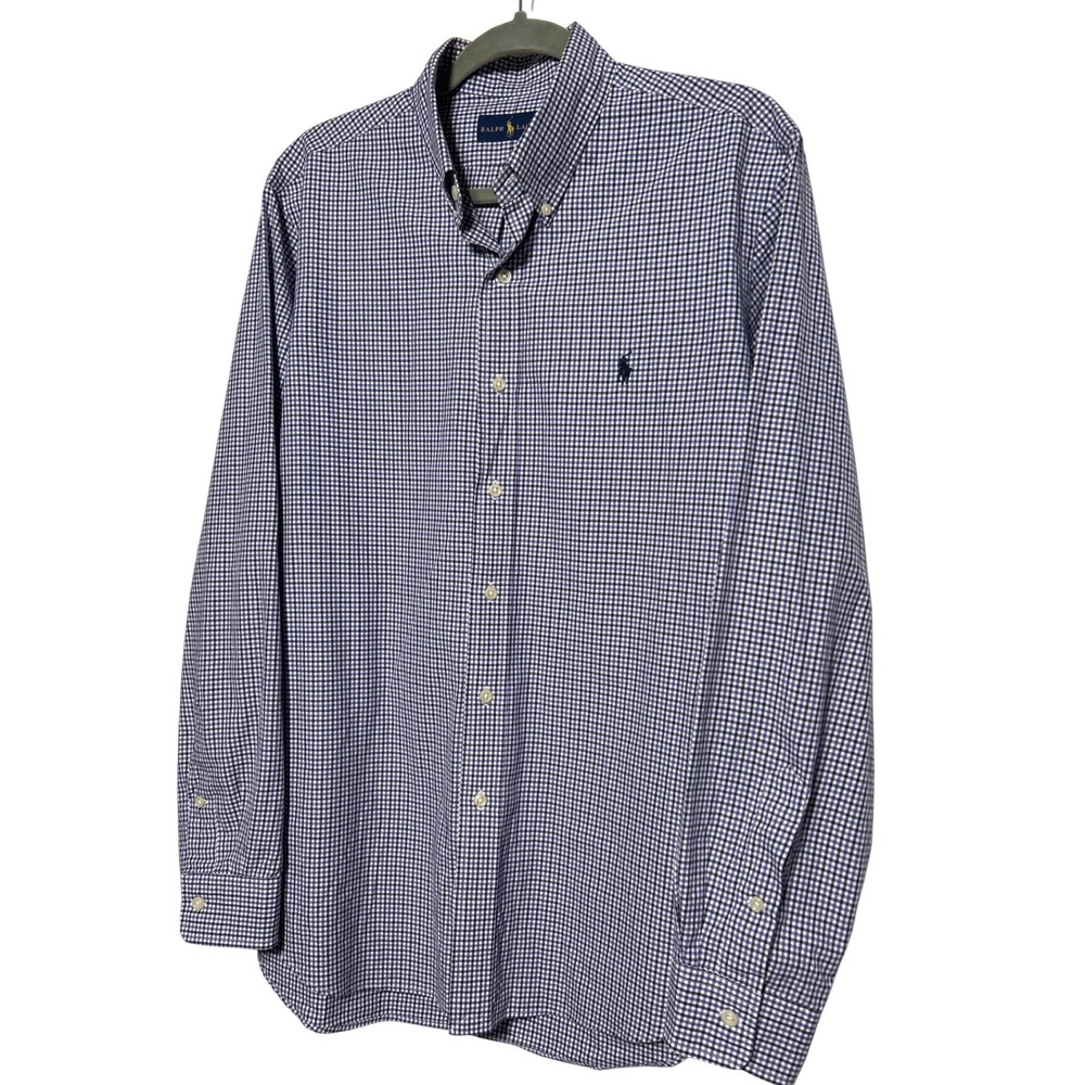 Ralph Lauren Men's Button Down Shirt Gingham Check Logo Embroidered Long Sleeve